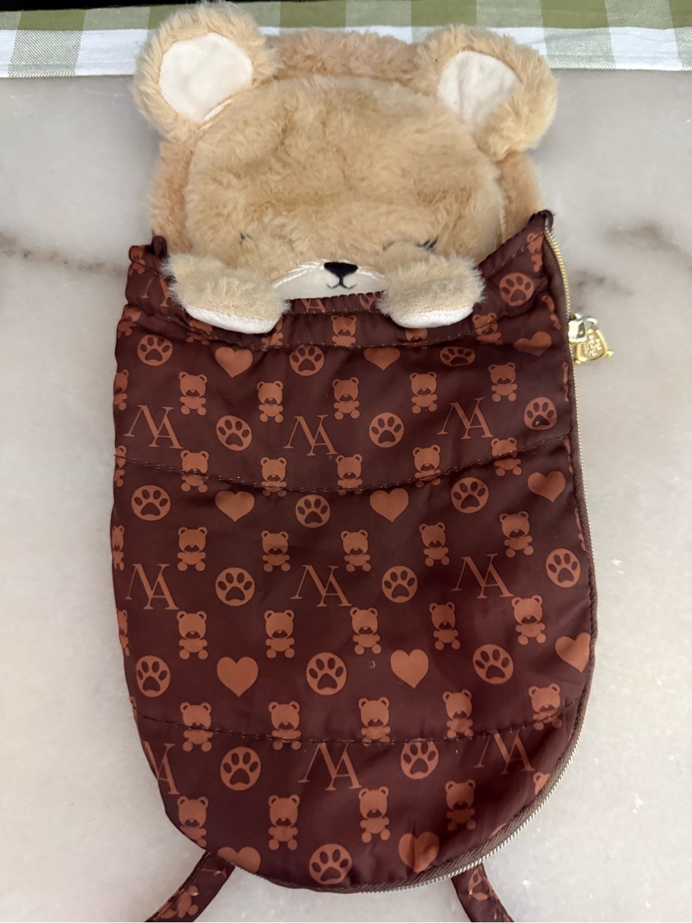 Na Na Na Surprise Soft Plush Tan Brown Teddy Bear Diaper Wipes Bag 13 x 7"m